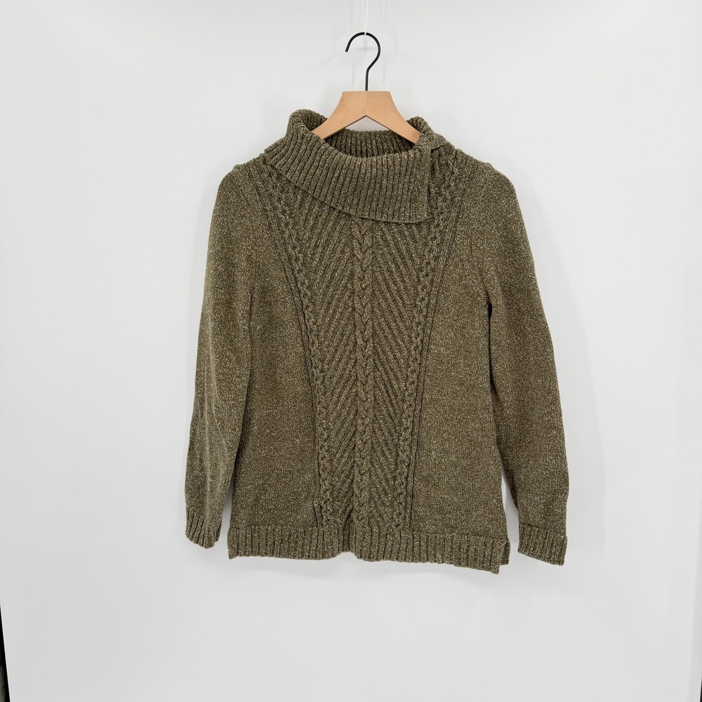 Talbots Cable Knit Asymmetric Turtleneck Sweater Womens M Granola Fall Earthy
